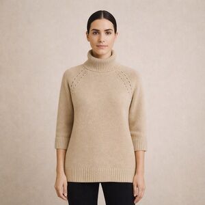 BROCHU WALKER CASHMERE NEUTRALS REMOVABLE TURTLE NECK SWEATER SMALL PETITE